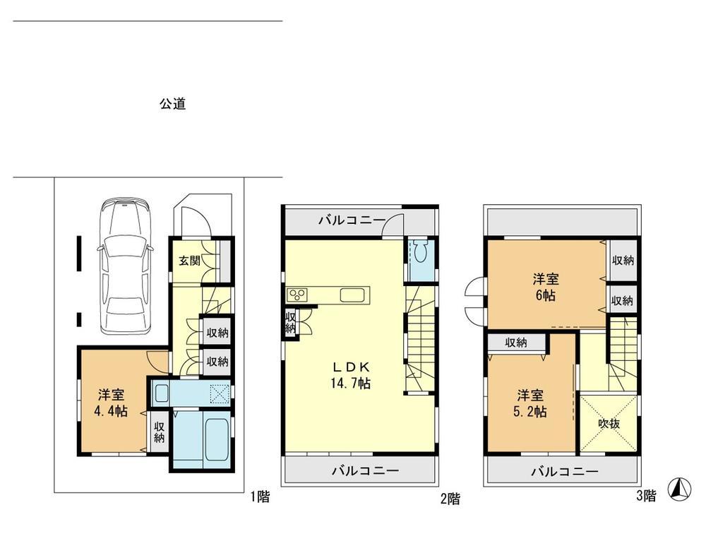 Floor plan. 31,800,000 yen, 3LDK, Land area 49.59 sq m , Building area 86.67 sq m 3LDK with parking ・ Design specifications ・ I live with atrium. 