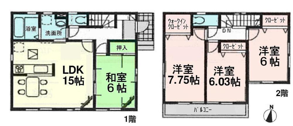 Floor plan. (Building 2), Price 28.8 million yen, 4LDK, Land area 105.34 sq m , Building area 96.88 sq m