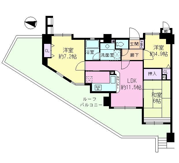 Floor plan. 3LDK, Price 22,700,000 yen, Occupied area 64.23 sq m