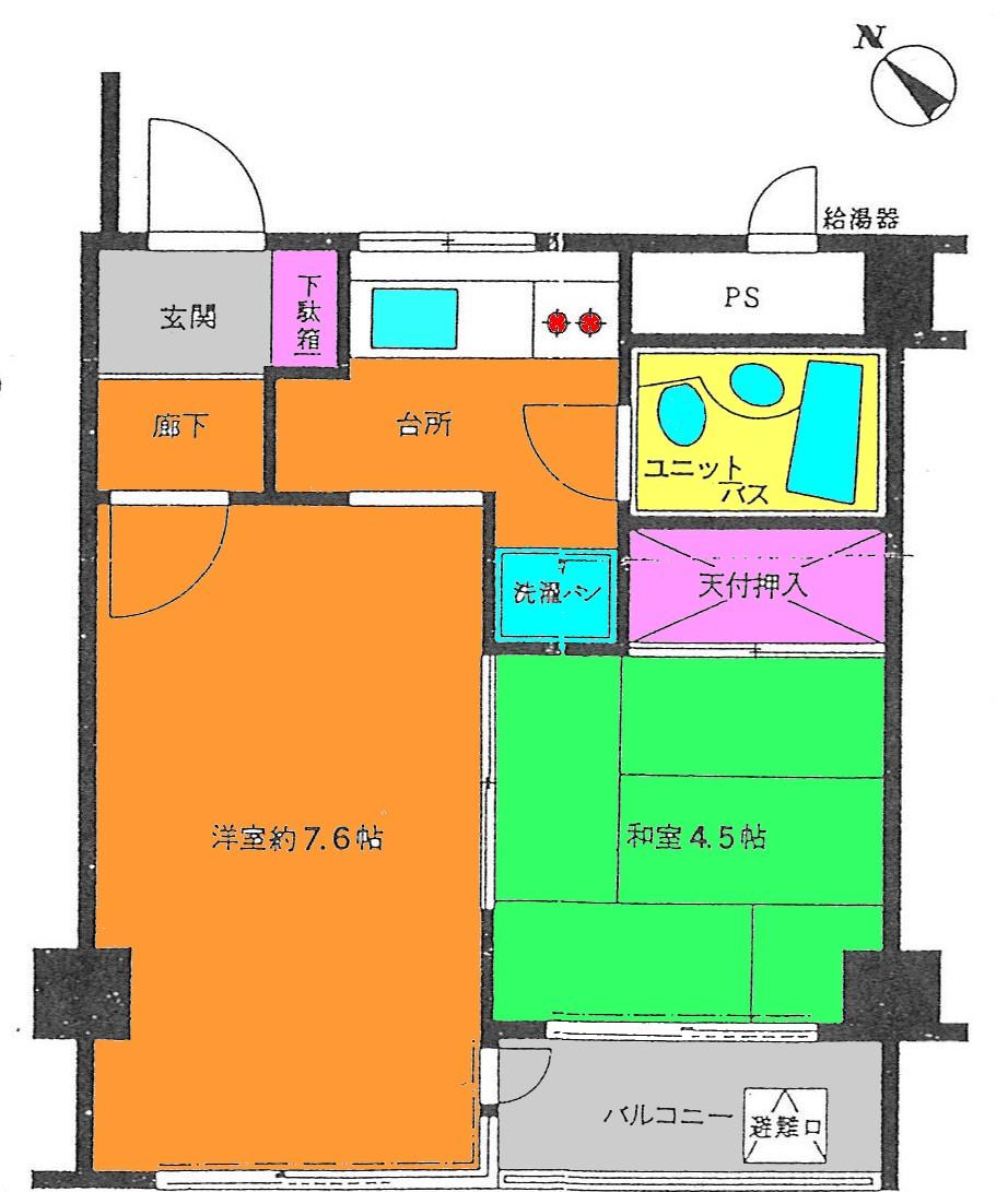Floor plan. 2K, Price 9.5 million yen, Occupied area 31.86 sq m , Balcony area 1.7 sq m 2K