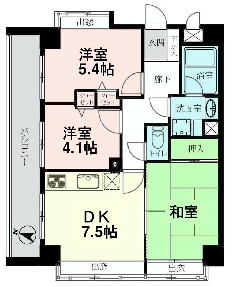 Floor plan. 3DK, Price 13.8 million yen, Occupied area 55.02 sq m , Balcony area 10.08 sq m