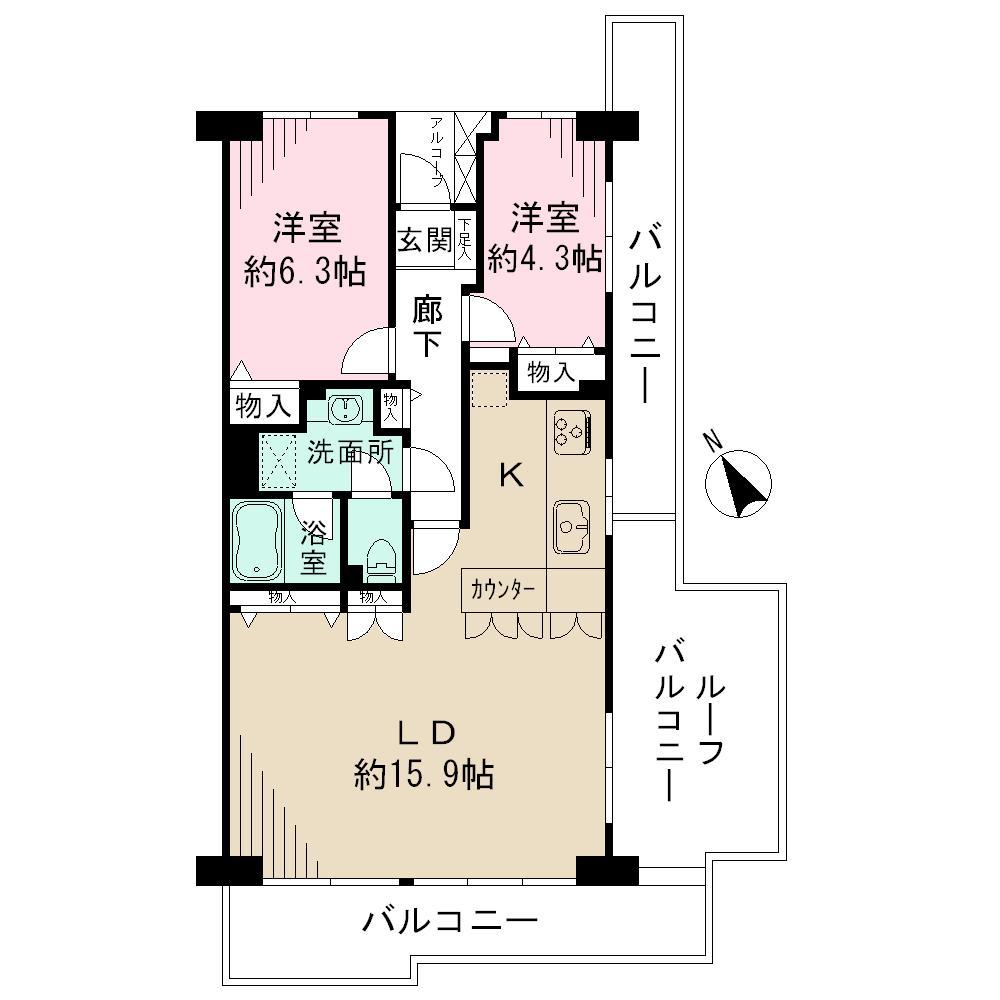 Floor plan. 2LDK, Price 18,800,000 yen, Occupied area 65.33 sq m , Balcony area 17.01 sq m