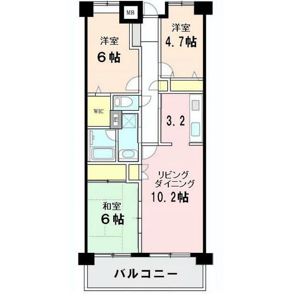 Floor plan. 3LDK, Price 28,300,000 yen, Occupied area 68.66 sq m , Balcony area 9.86 sq m