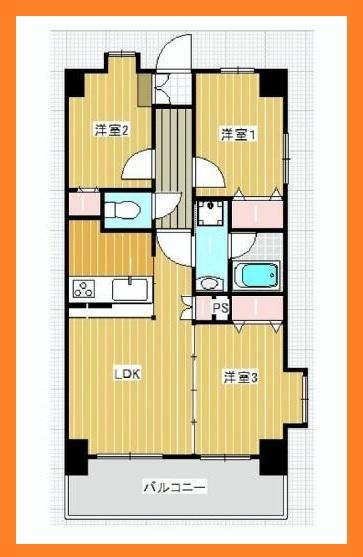 Floor plan. 3LDK, Price 26,900,000 yen, Occupied area 55.44 sq m , Balcony area is 9.25 sq m southeast corner room.