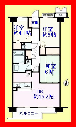 Floor plan. 3LDK, Price 25,900,000 yen, Occupied area 65.54 sq m , Balcony area 6.97 sq m good per sun room