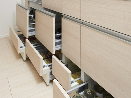 Kitchen.  [Sliding cabinet] Storage is drawn out to the back, Convenient easy access to the back of those "sliding cabinet".