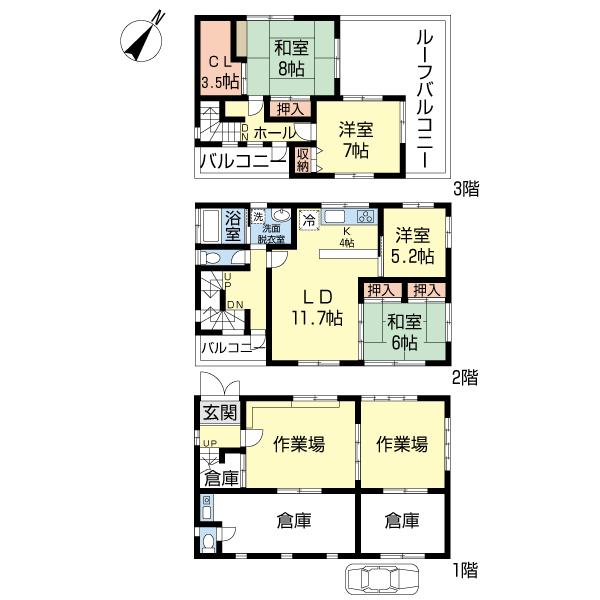 Floor plan. 48,500,000 yen, 3LDK, Land area 115.7 sq m , Building area 173.89 sq m