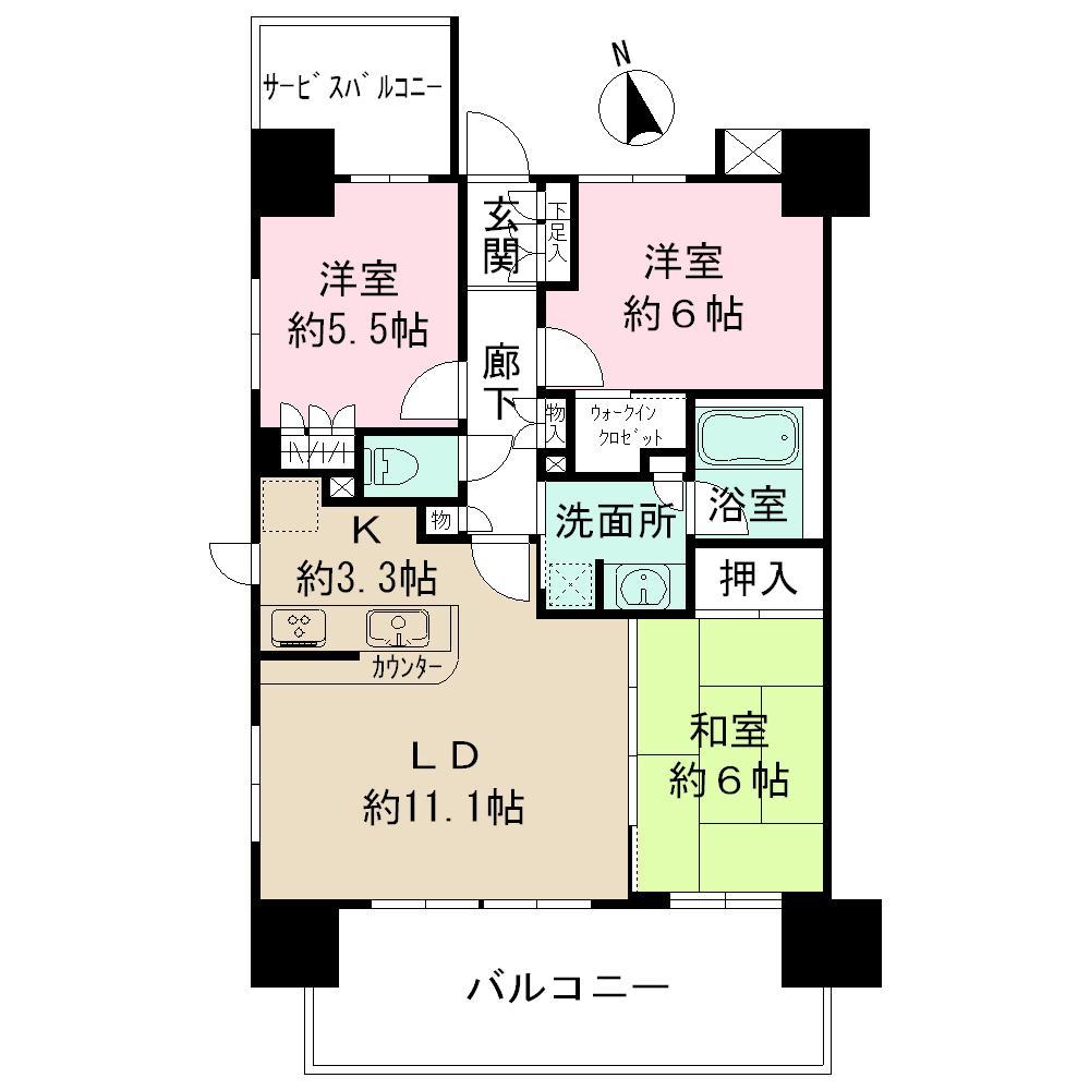 Floor plan. 3LDK, Price 33,800,000 yen, Occupied area 70.36 sq m , Balcony area 13.3 sq m