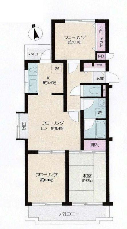 Floor plan. 3LDK, Price 14.8 million yen, Occupied area 65.76 sq m , Balcony area 8.16 sq m floor plan 3LDK