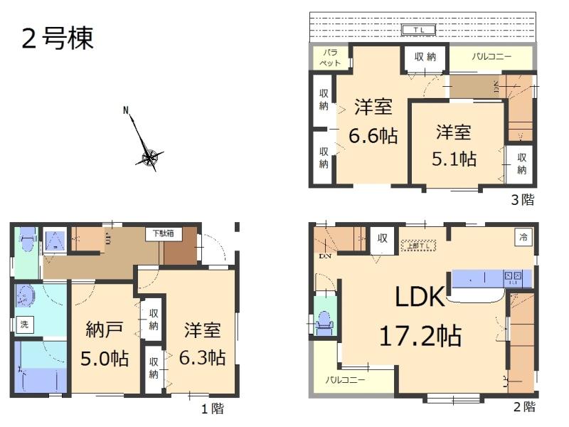 Floor plan. (Building 2), Price 40,800,000 yen, 3LDK+S, Land area 85.34 sq m , Building area 103.12 sq m