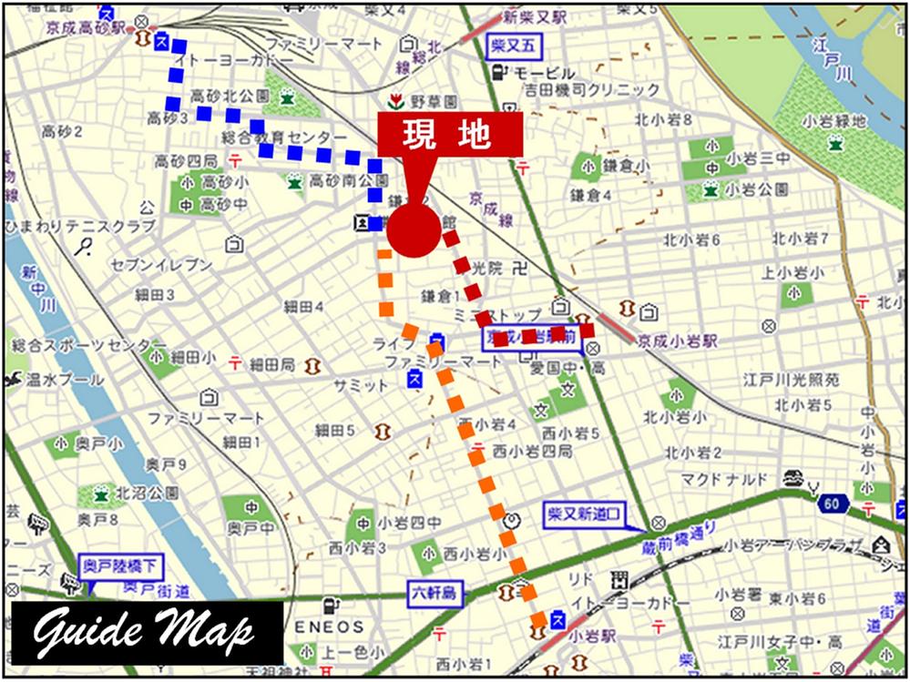 Local guide map. JR Sobu Line "Koiwa" Keisei line "keisei koiwa" Keisei line "Takasago" KitaSosen "Shinshibamata" 4 Station Available