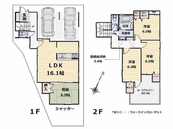 Floor plan. 44,800,000 yen, 4LDK, Land area 104.55 sq m , Building area 111.62 sq m Floor