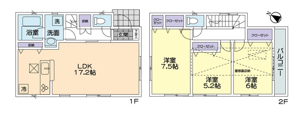 Floor plan. Price 38,800,000 yen, 3LDK, Land area 85.44 sq m , Building area 84.24 sq m