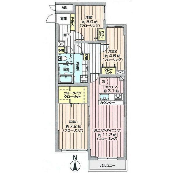Floor plan. 3LDK, Price 24,800,000 yen, Occupied area 76.04 sq m , Balcony area 3.31 sq m 76.04 sq m  3LDK