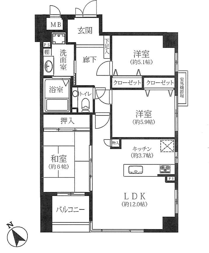 Floor plan. 3LDK, Price 27,800,000 yen, Occupied area 75.67 sq m , Balcony area 6.68 sq m   [75 sq m more than 3LDK]