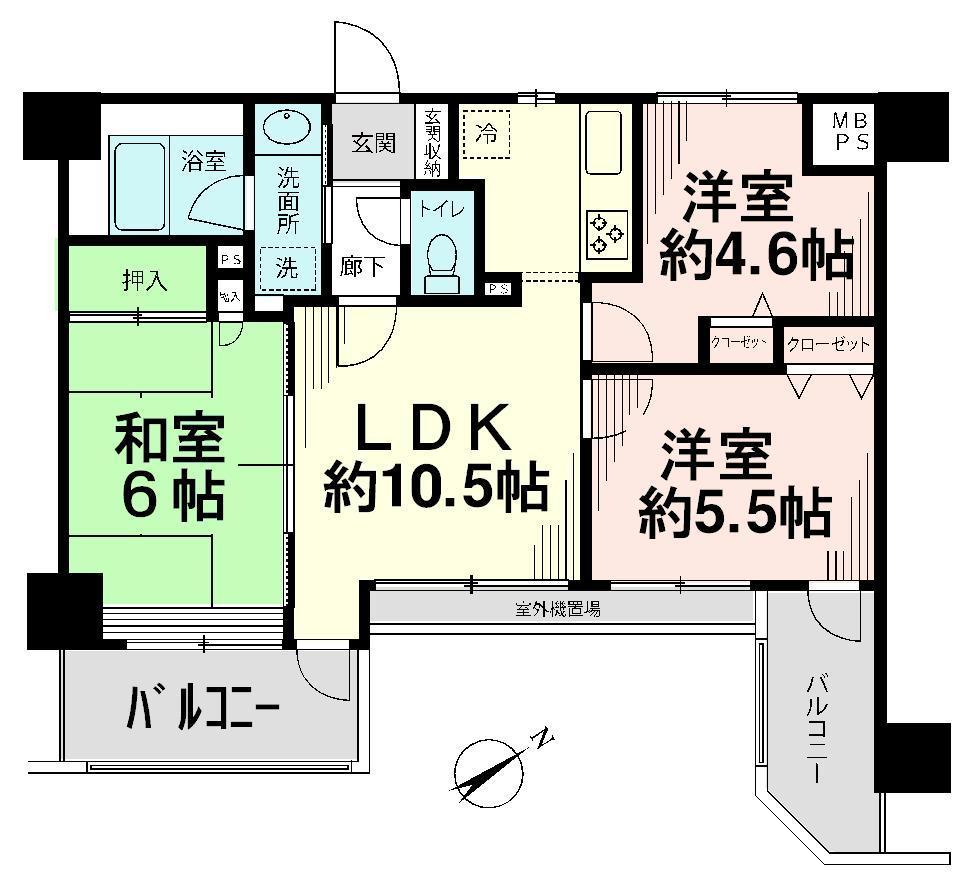 Floor plan. 3LDK, Price 25,800,000 yen, Occupied area 57.69 sq m , Balcony area 9.07 sq m