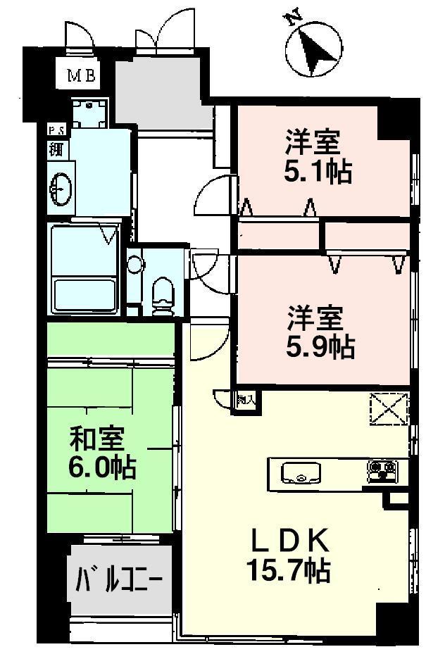 Floor plan. 3LDK, Price 27,800,000 yen, Occupied area 75.67 sq m , Balcony area 6.68 sq m