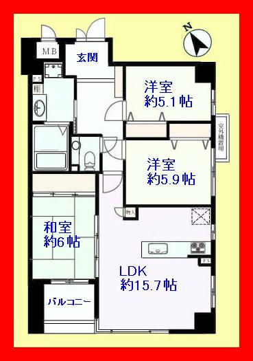 Floor plan. 3LDK, Price 27,800,000 yen, Occupied area 75.67 sq m , 3LDK of balcony area 6.68 sq m family type