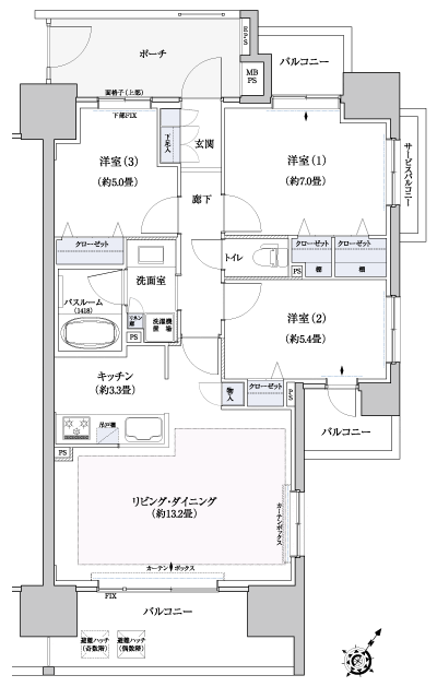 Floor: 3LDK, occupied area: 72.35 sq m
