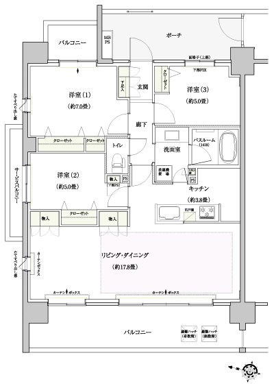 Floor: 3LDK, occupied area: 80.75 sq m