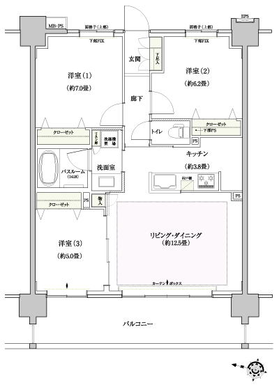 Floor: 3LDK, the area occupied: 72.2 sq m