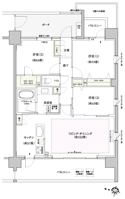 Floor: 3LDK + WIC, the occupied area: 76 sq m