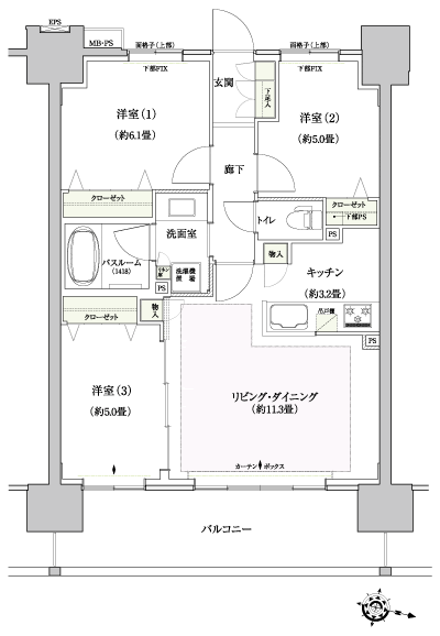 Floor: 3LDK, occupied area: 66.38 sq m