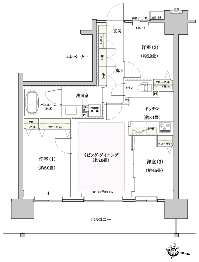 Floor: 3LDK, occupied area: 63.39 sq m