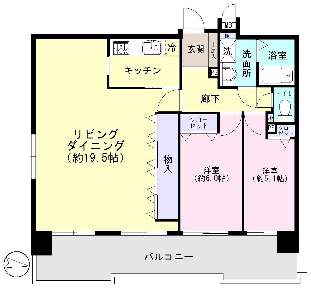 Floor plan. 2LDK, Price 21,800,000 yen, Footprint 74.4 sq m , Balcony area 17.06 sq m