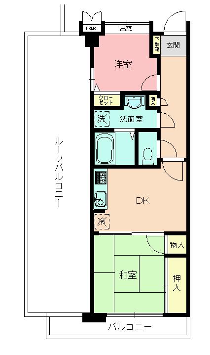 Floor plan. 2DK, Price 23.8 million yen, Occupied area 44.81 sq m , Balcony area 8.09 sq m