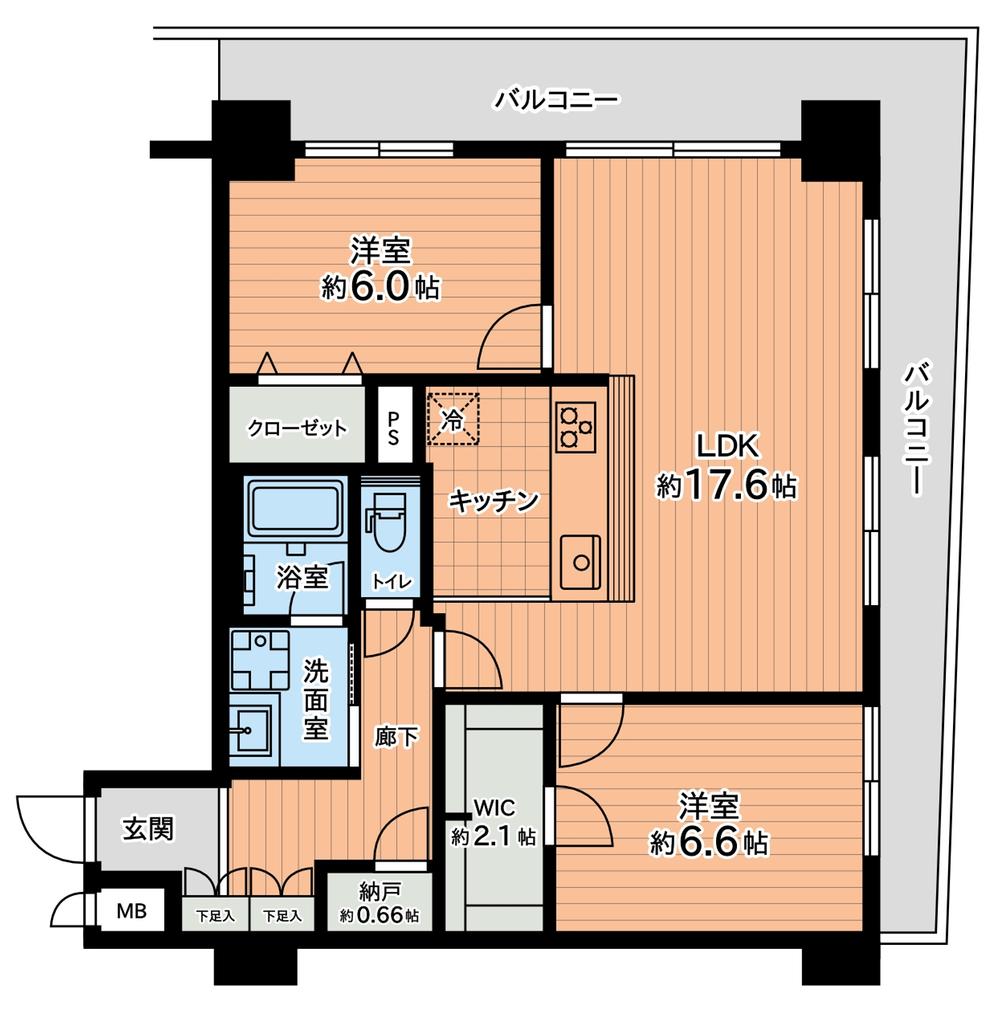 Floor plan. 2LDK + S (storeroom), Price 32,900,000 yen, Footprint 69.3 sq m , Balcony area 17.16 sq m renovation after the scheduled floor plan