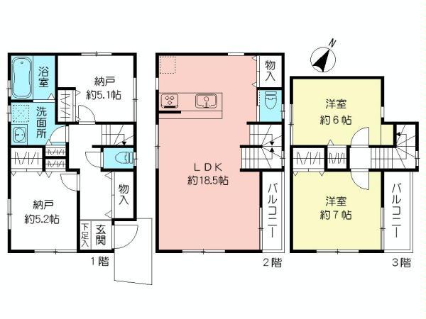 Floor plan. (G Building), Price 43,800,000 yen, 2LDK+2S, Land area 80.29 sq m , Building area 101.63 sq m