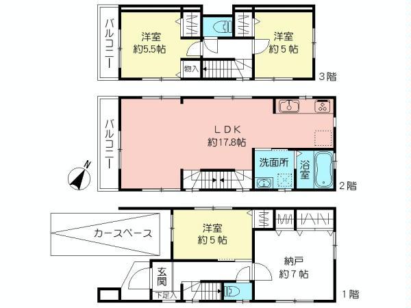 Floor plan. (D Building), Price 43,800,000 yen, 3LDK+S, Land area 66.29 sq m , Building area 105.7 sq m