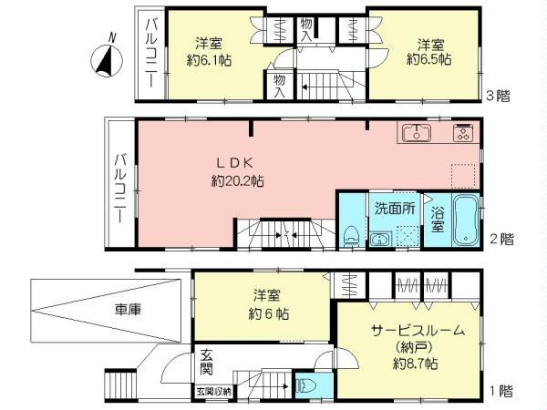 Floor plan. (F Building), Price 43,800,000 yen, 3LDK+S, Land area 75.93 sq m , Building area 119.12 sq m