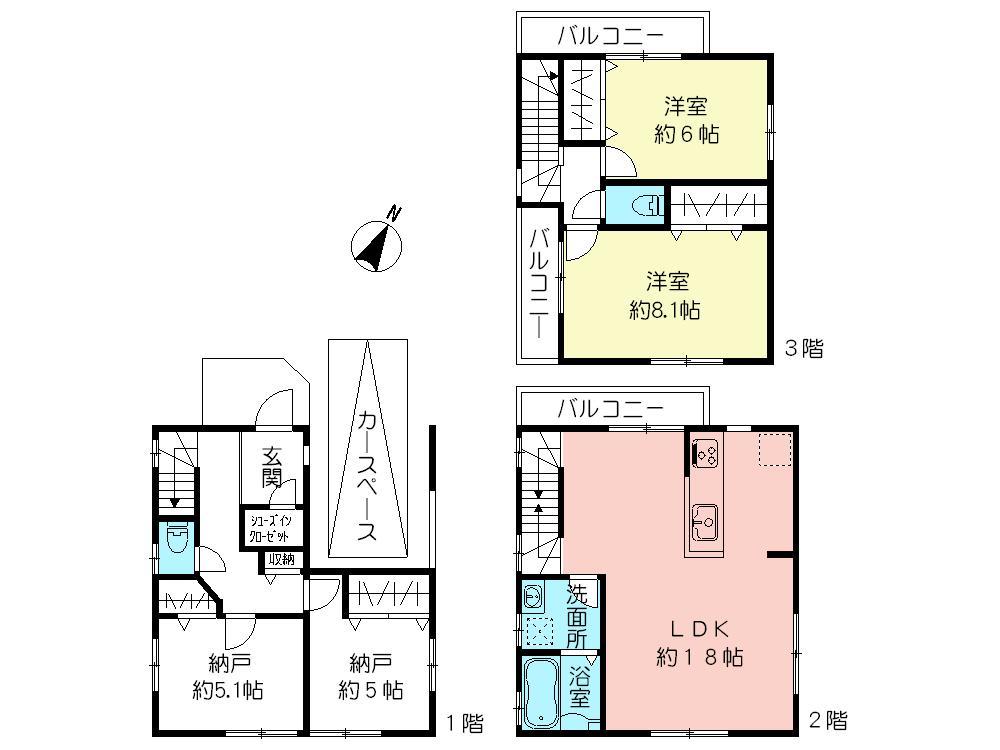 Floor plan. (B Building), Price 45,800,000 yen, 2LDK+2S, Land area 65.87 sq m , Building area 111.43 sq m