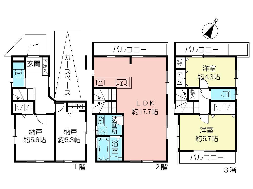 Floor plan. (C Building), Price 45,800,000 yen, 2LDK+2S, Land area 64.24 sq m , Building area 105.87 sq m