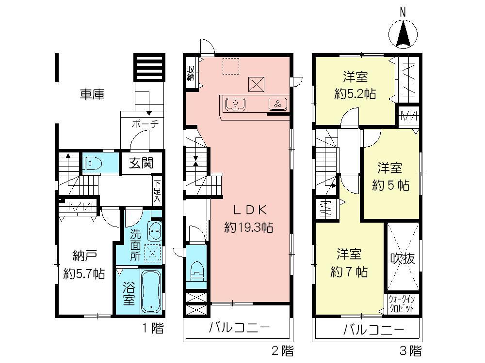 Floor plan. (Building 2), Price 46,800,000 yen, 3LDK+S, Land area 74.09 sq m , Building area 112.82 sq m