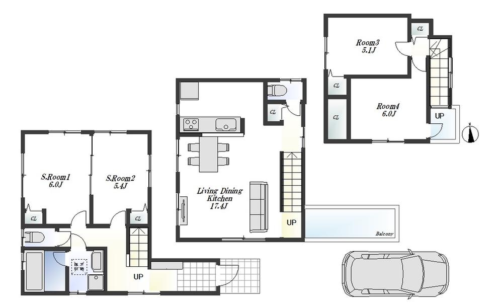 Floor plan. (B Building), Price 37,800,000 yen, 2LDK+2S, Land area 72.97 sq m , Building area 96.02 sq m