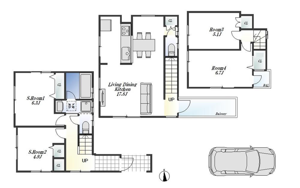 Floor plan. (D Building), Price 36,800,000 yen, 2LDK+2S, Land area 72.58 sq m , Building area 92.52 sq m