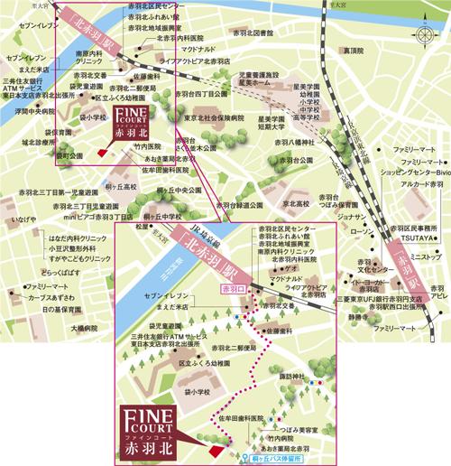Local guide map. "North Akabane" also living area is, of course, "Akabane" area. From old-fashioned shops, Gathered and large fan tion center and complex shopping mall, Vibrantly, Has become the city of attention now (local guide map)