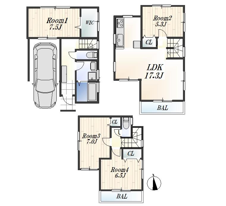 Floor plan. (Building 2), Price 43,800,000 yen, 4LDK, Land area 102.69 sq m , Building area 112.59 sq m