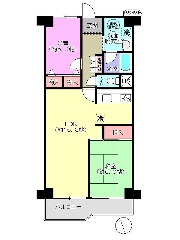 Floor plan. 2LDK, Price 19.2 million yen, Footprint 61.6 sq m , Balcony area 7.6 sq m