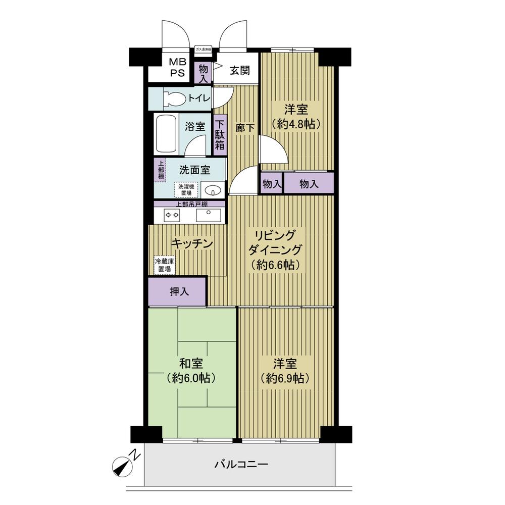Floor plan. 3LDK, Price 20.8 million yen, Footprint 64.4 sq m , Balcony area 7.84 sq m southeast ・ 3LDK plan