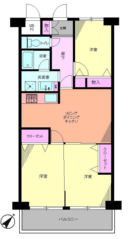 Floor plan. 3LDK, Price 24,800,000 yen, Footprint 64.4 sq m , Balcony area 7.84 sq m Floor