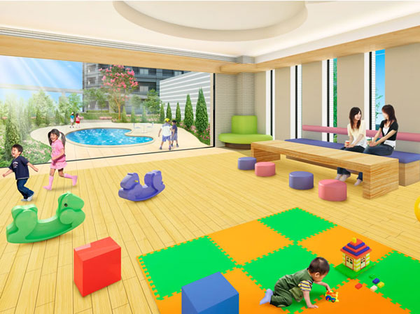 Shared facilities.  [Kids Room] Without having to worry about the weather, such as rain and harsh sunshine, Moreover, it is space that can play freely their children with confidence on crime prevention. Children can also be used as a course in your neighborhood of everyone and spend a precious friend Talking place. (Rendering)