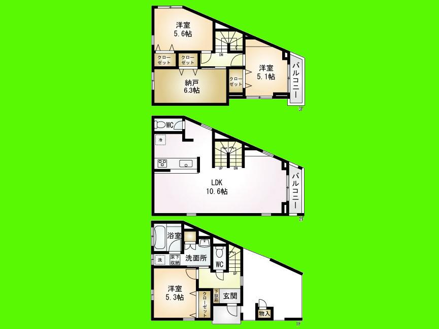 Floor plan. 43,800,000 yen, 3LDK + S (storeroom), Land area 66.8 sq m , Building area 118.64 sq m LDK is spacious 20 tatami mats or more, Wife is the most popular counter kitchen !!