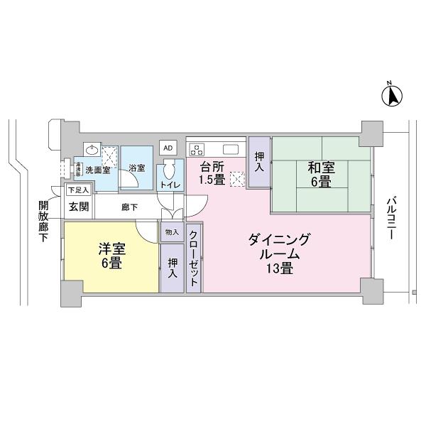 Floor plan. 2LDK, Price 27.5 million yen, Occupied area 60.98 sq m , Balcony area 7.33 sq m