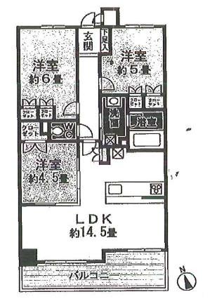 Floor plan. 3LDK, Price 28,900,000 yen, Occupied area 65.43 sq m , Balcony area 9.54 sq m