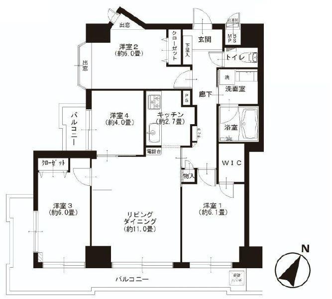 Floor plan. 4LDK, Price 32,900,000 yen, Occupied area 79.31 sq m , Good Floor balcony area 15.9 sq m usability