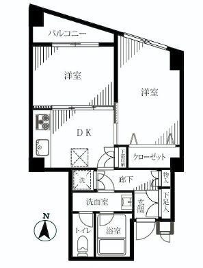 Floor plan. 2DK, Price 24,800,000 yen, Occupied area 42.08 sq m , Balcony area 3.27 sq m